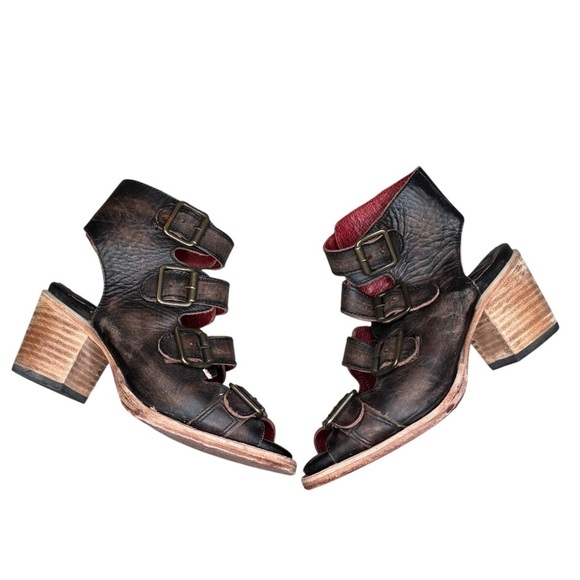 Freebird by Steven Shoes - Freebird by Steven Quail Sandal Brown Distressed Leather Buckle Heel Gladiator 6